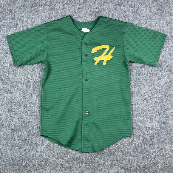 Athletic Apparel Other - Baseball Jersey Mens Size L 42-44 Green Mesh Button Front Yellow H Logo